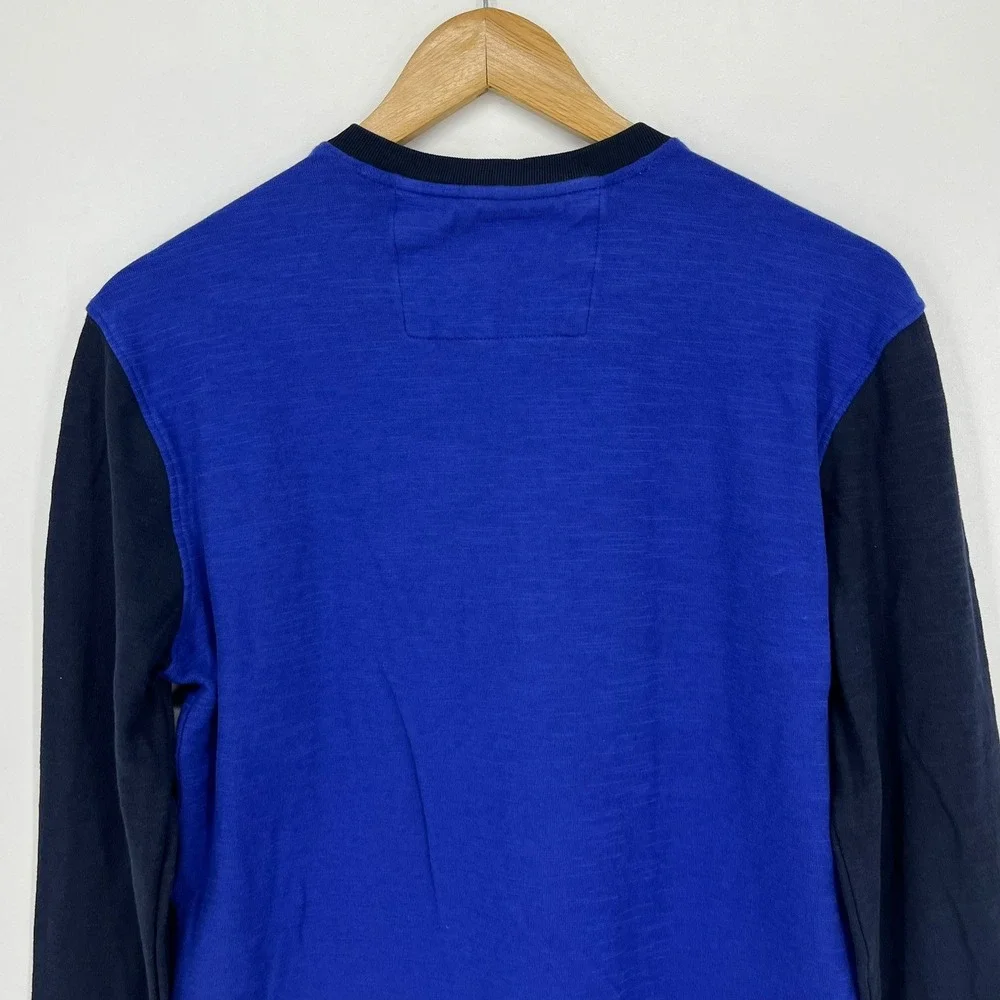 Banana Republic Mens Henley Shirt Colorblock Blue Navy Long Sleeve Cotton Size M